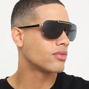 New! Versace VE2140 10006G Gray Mirror Shield Sunglasses, Unisex, Authentic